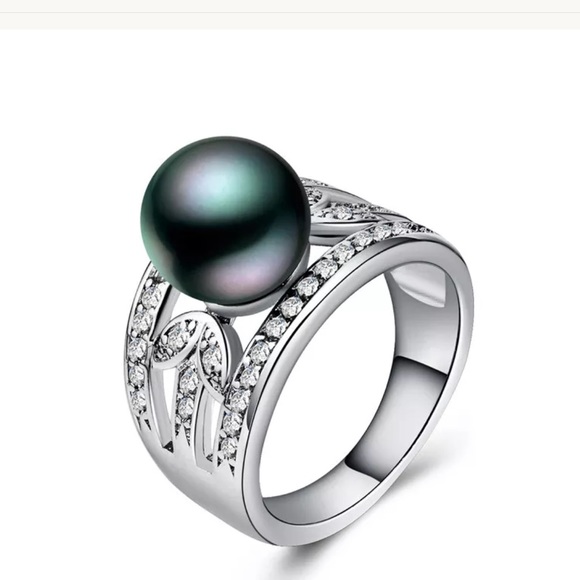Sterling Silver Rainbow Black Pearl Ring - Picture 9 of 12